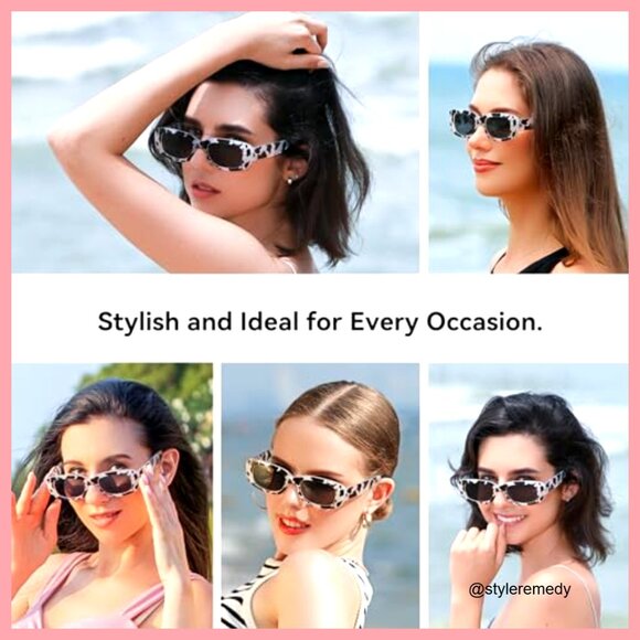 Retro Rectangle Sunglasses with UV400 Protection, Plastic Frame main image 5